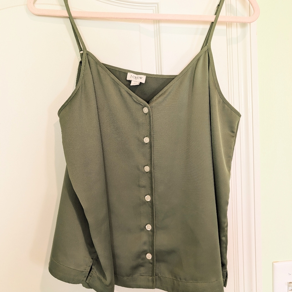 J. Crew Olive Satin Button-Up Camisole, L NWOT